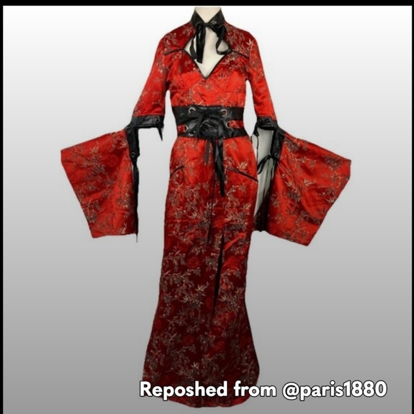 Lip Service Hollywood Geisha Red and Black Kimono Dress Rare Find Excellent Cond - Picture 8 of 9